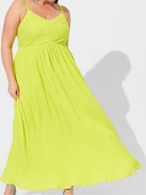 torrid Neon Green Maxi Plisse Pleated Dress